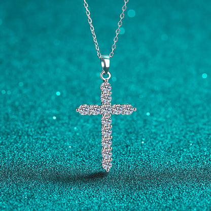 Ethnic Style Cross Sterling Silver Moissanite Pendant Necklace In Bulk