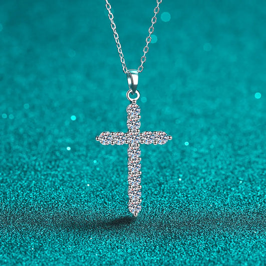 Ethnic Style Cross Sterling Silver Moissanite Pendant Necklace In Bulk