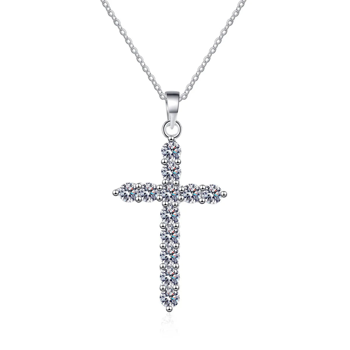 Ethnic Style Cross Sterling Silver Moissanite Pendant Necklace In Bulk