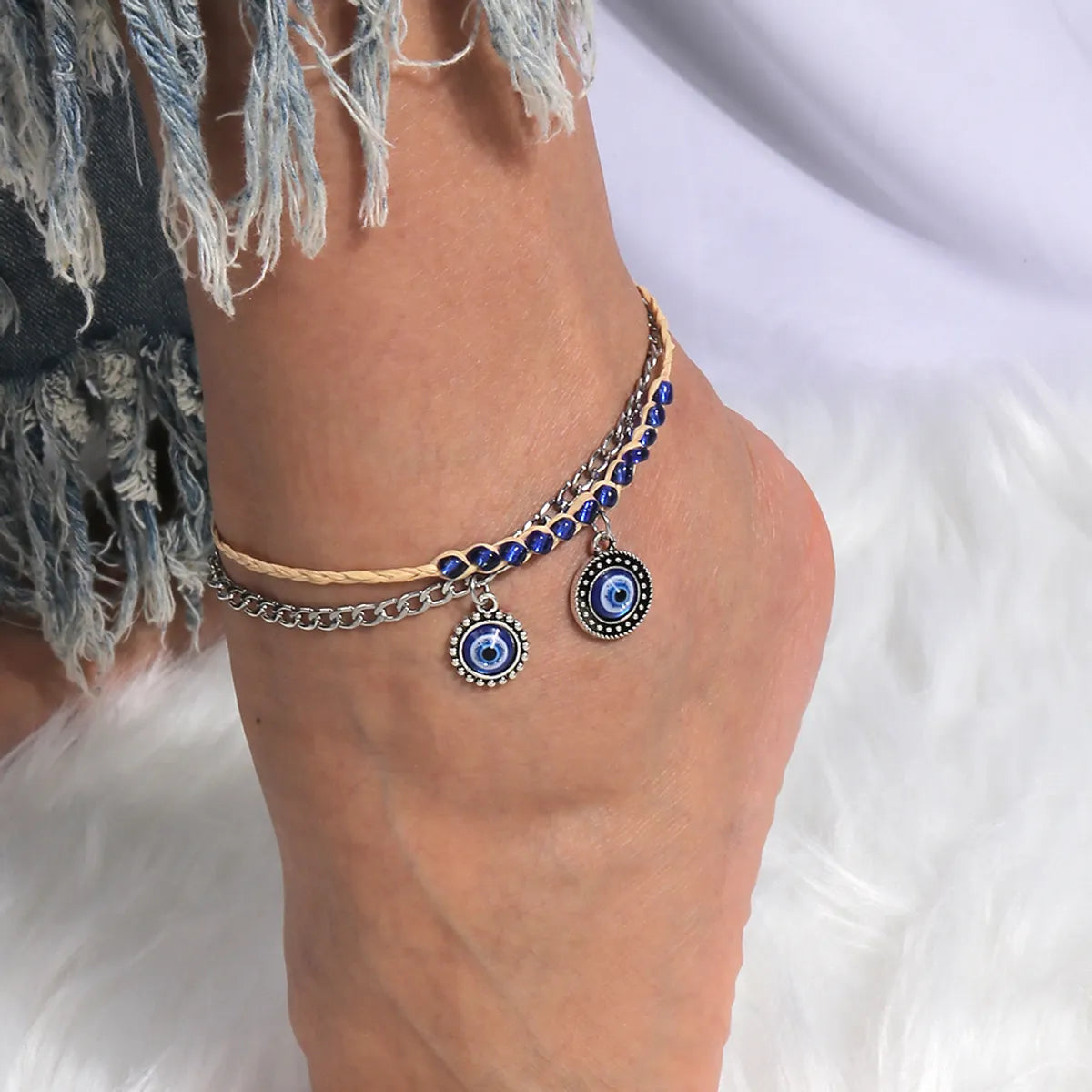 Ethnic Style Devil's Eye Alloy Straw Braid Women's Anklet