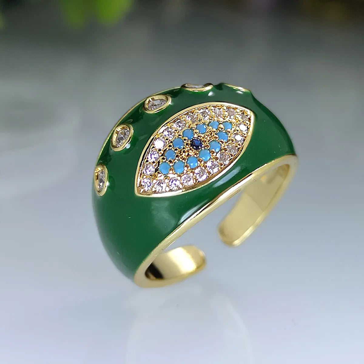 Ethnic Style Devil's Eye Copper Plating Inlay Zircon Gold Plated Open Ring