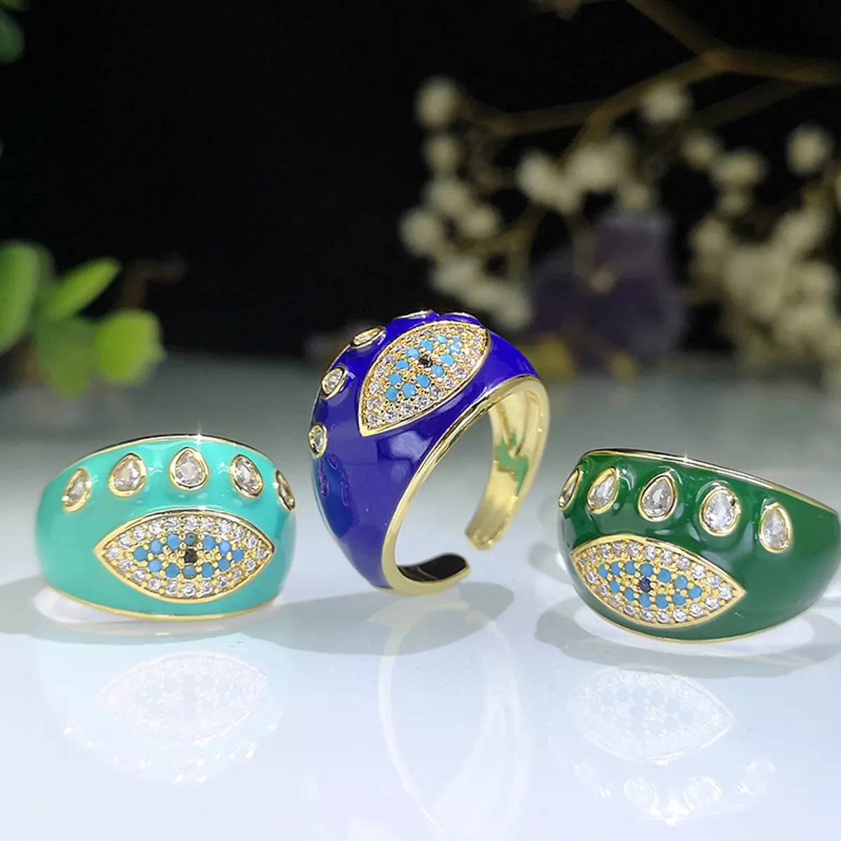 Ethnic Style Devil's Eye Copper Plating Inlay Zircon Gold Plated Open Ring