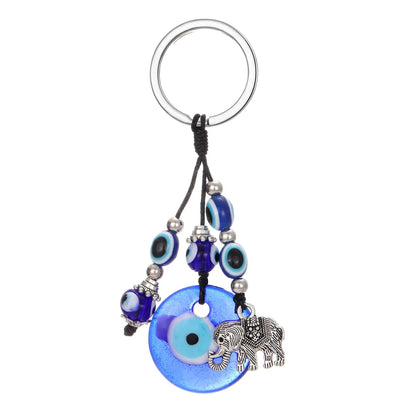 Ethnic Style Devil'S Eye Elephant Glass Carving Glass Bead Bag Pendant Keychain 1 Piece