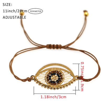 Ethnic Style Devil'S Eye Glass Rope Knitting Unisex Drawstring Bracelets