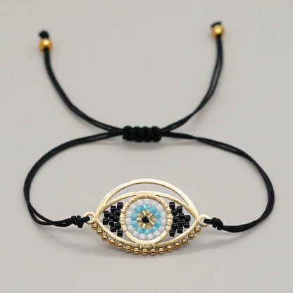 Ethnic Style Devil'S Eye Glass Rope Knitting Unisex Drawstring Bracelets