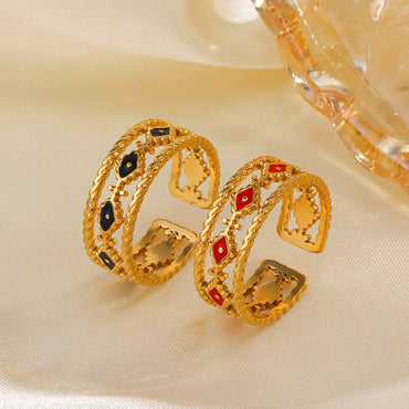 304 Stainless Steel 18K Gold Plated Ethnic Style Plating Devil'S Eye Resin Open Rings