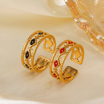 304 Stainless Steel 18K Gold Plated Ethnic Style Plating Devil'S Eye Resin Open Rings