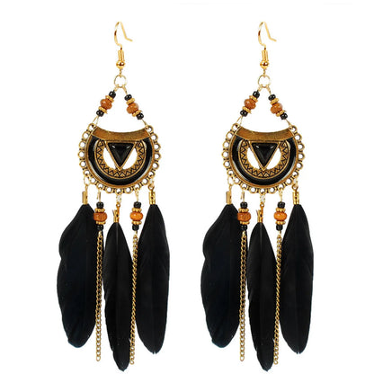 Ethnic Style Earrings Triangle Feather Earrings Jewelry Tassel Earrings Wholesale Nihaojewelry