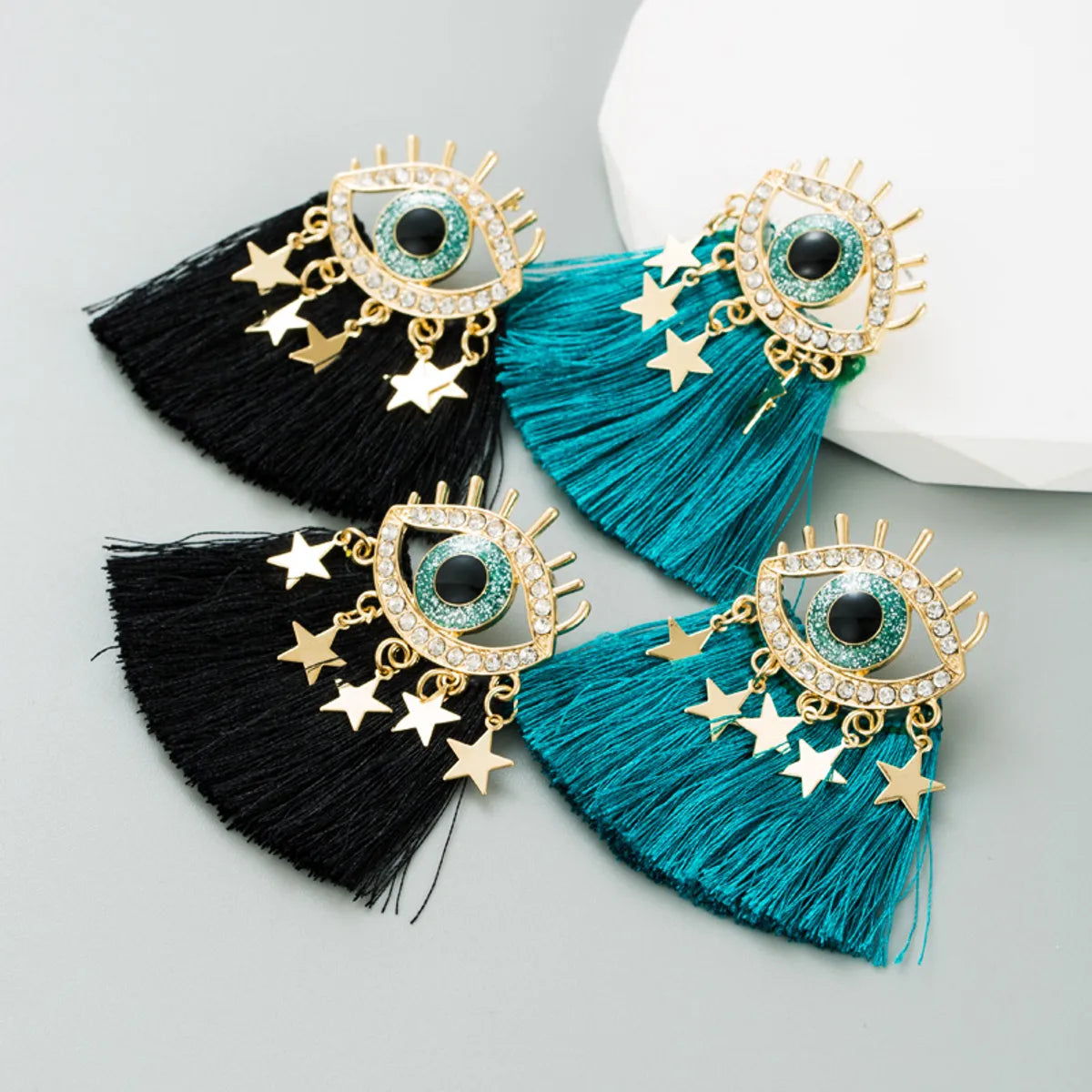 Ethnic Style Eye Alloy Tassel Rhinestones Women's Drop Earrings 1 Pair