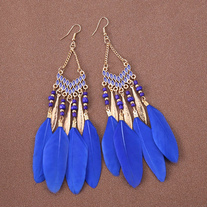 Ethnic Style Feather Alloy Tassel Women'S Drop Earrings