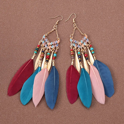 Ethnic Style Feather Alloy Tassel Women'S Drop Earrings