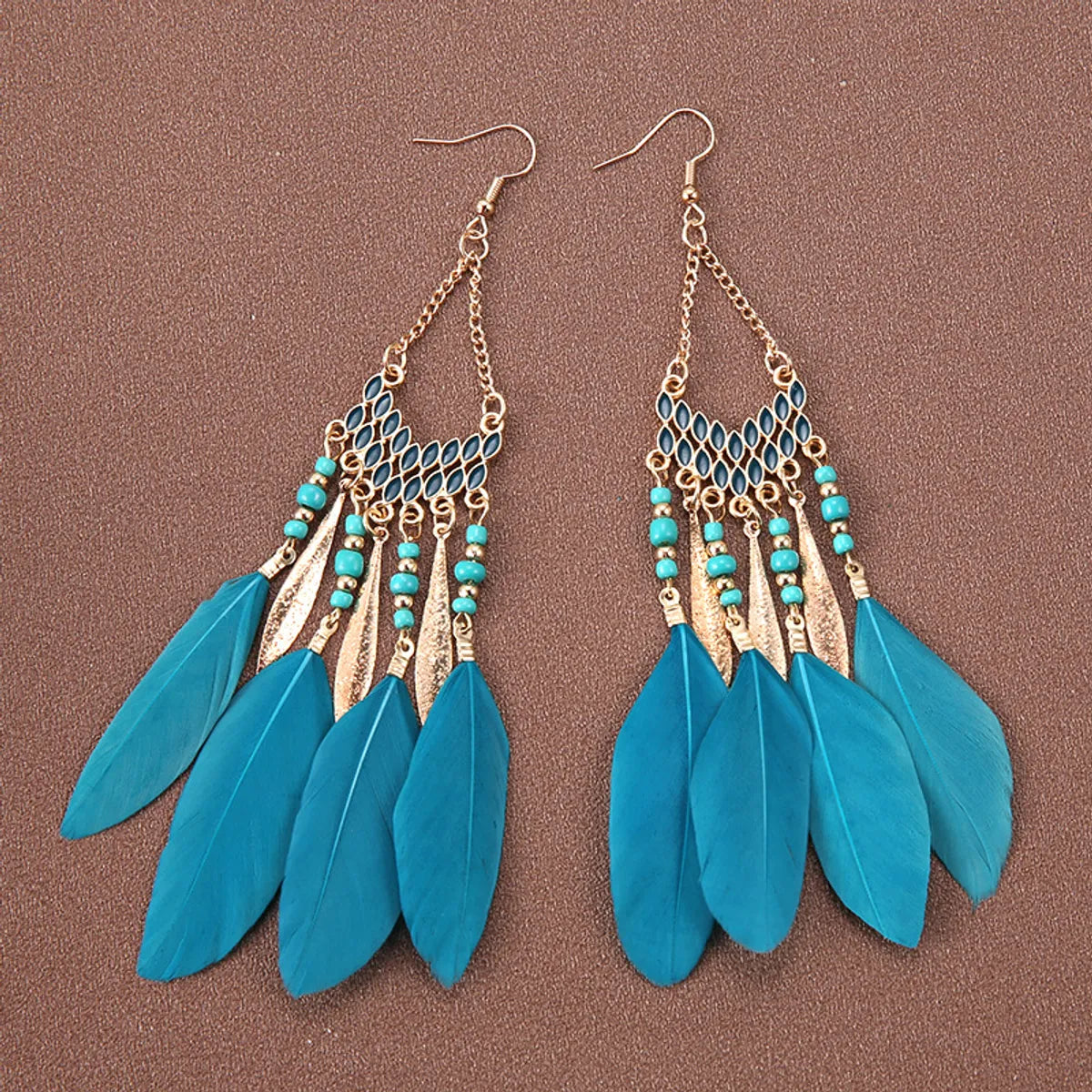 Ethnic Style Feather Alloy Tassel Women'S Drop Earrings