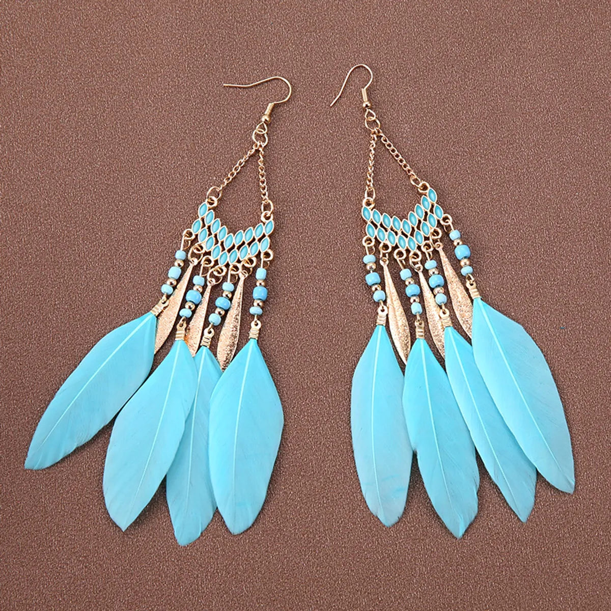 Ethnic Style Feather Alloy Tassel Women'S Drop Earrings