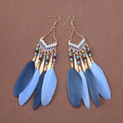 Ethnic Style Feather Alloy Tassel Women'S Drop Earrings