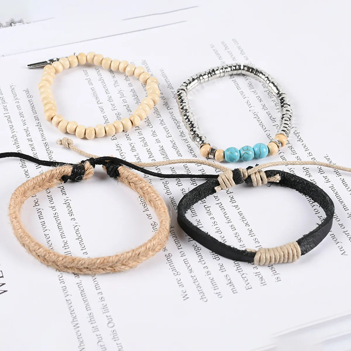 Ethnic Style Feather Pu Leather Cloth Turquoise Beaded Men'S Bracelets