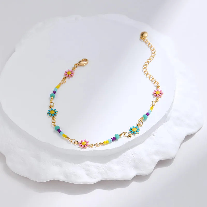 Ethnic Style Flower Copper Enamel Bracelets