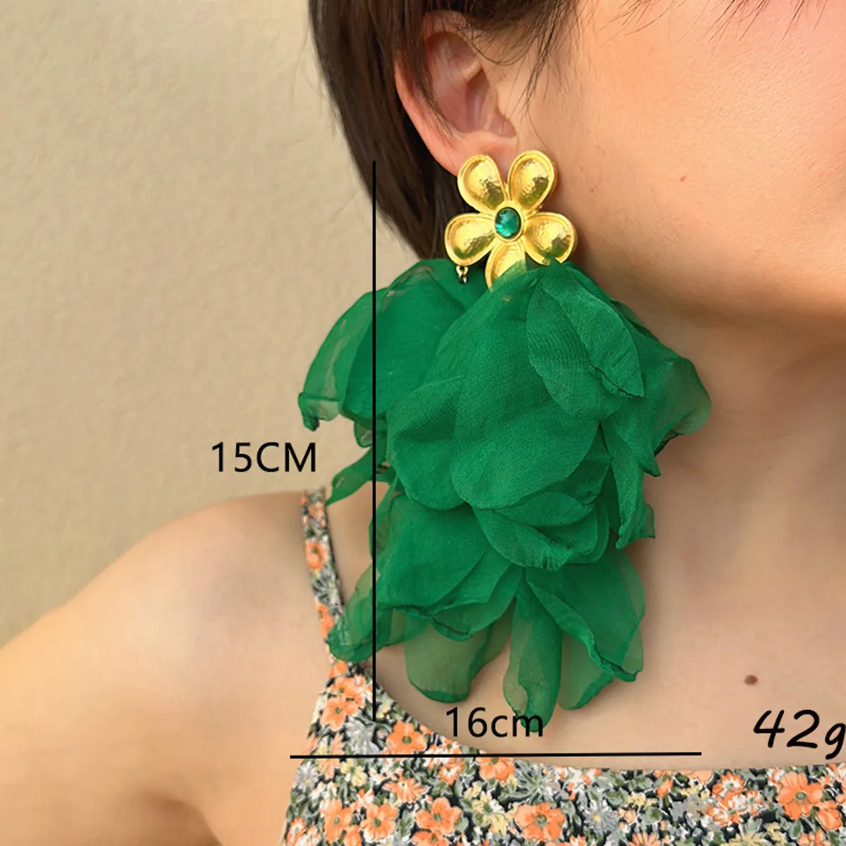 Ethnic Style Flower Gauze Handmade Women's Drop Earrings