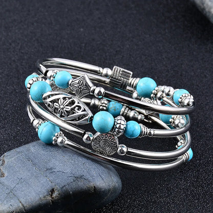 Ethnic Style Geometric Alloy Inlay Natural Stone Women's Bangle