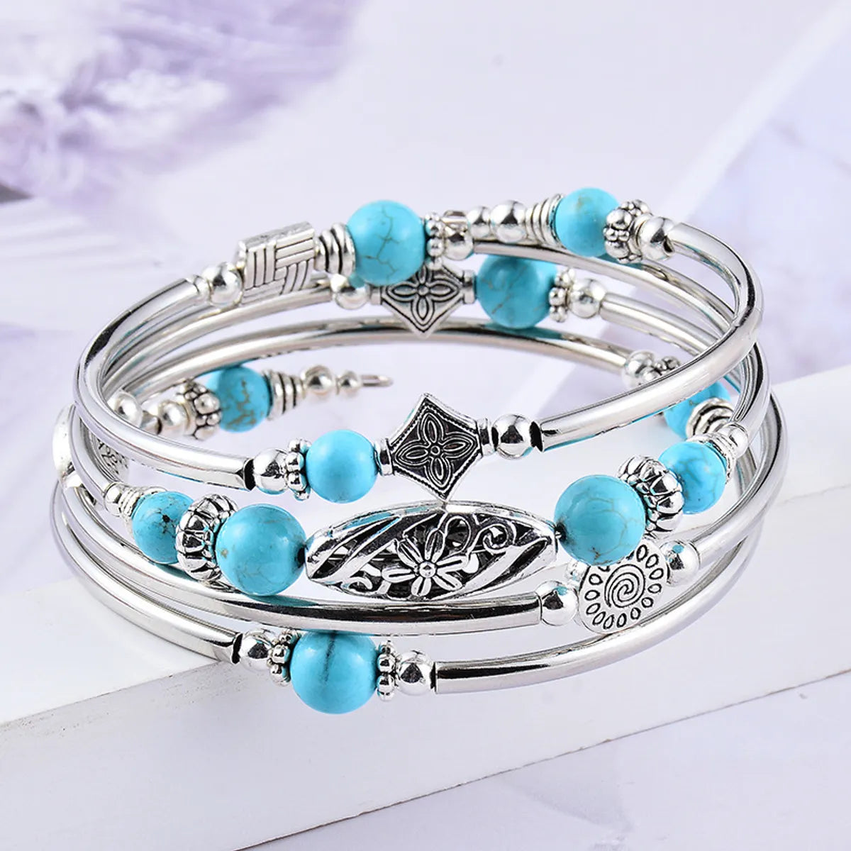 Ethnic Style Geometric Alloy Inlay Natural Stone Women's Bangle