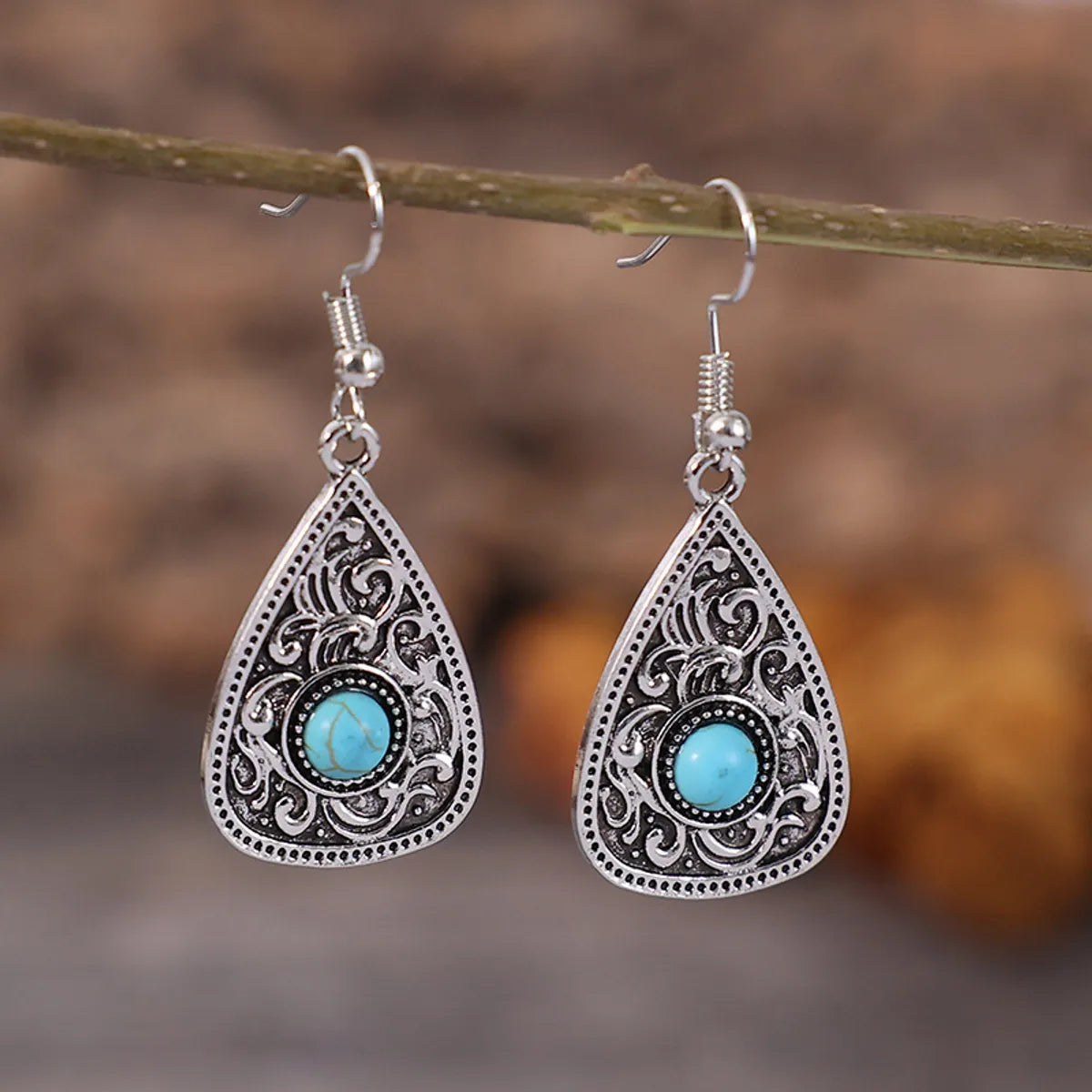 Ethnic Style Geometric Alloy Inlay Turquoise Women's Drop Earrings