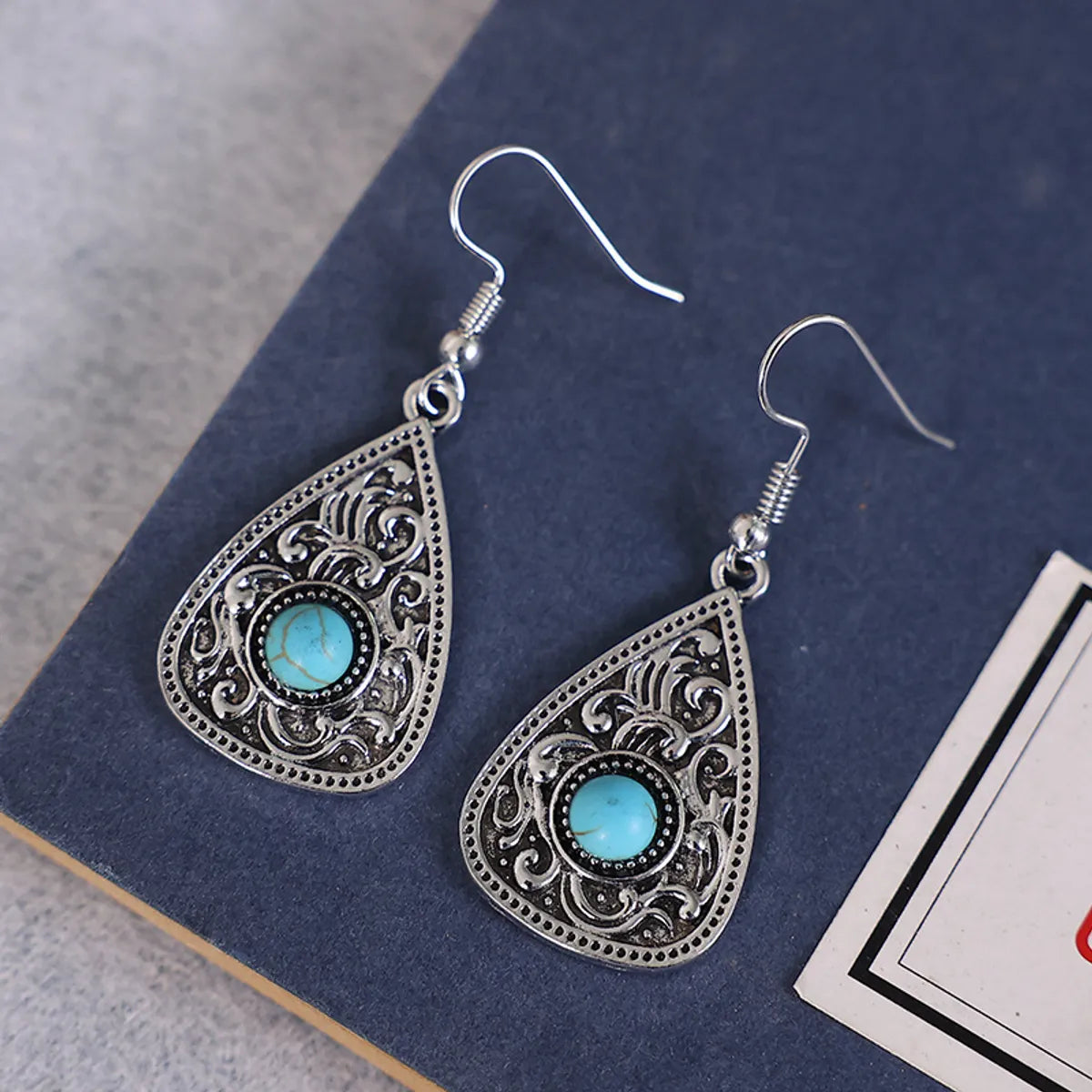 Ethnic Style Geometric Alloy Inlay Turquoise Women's Drop Earrings