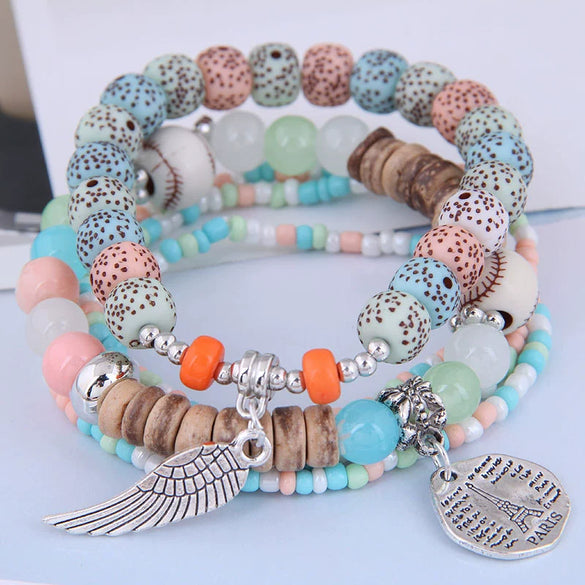 Ethnic Style Geometric Alloy Tribal Women's Bracelet With Disc Tower Wings And Rice Beads