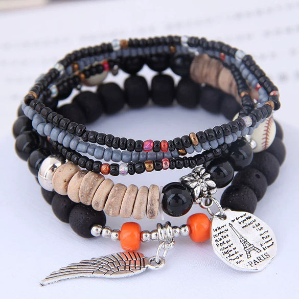 Ethnic Style Geometric Alloy Tribal Women's Bracelet With Disc Tower Wings And Rice Beads