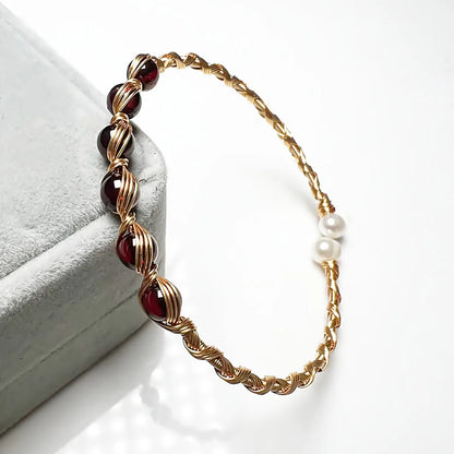 Ethnic Style Geometric Crystal Freshwater Pearl Copper Handmade Bangle