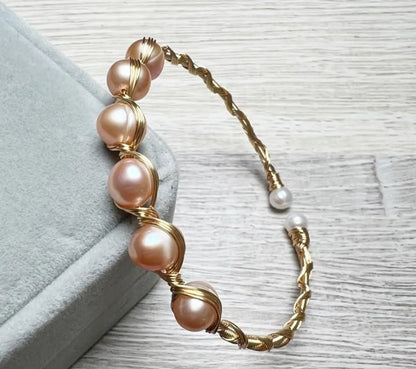 Ethnic Style Geometric Crystal Freshwater Pearl Copper Handmade Bangle