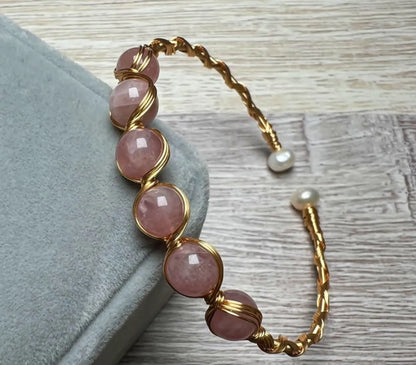 Ethnic Style Geometric Crystal Freshwater Pearl Copper Handmade Bangle