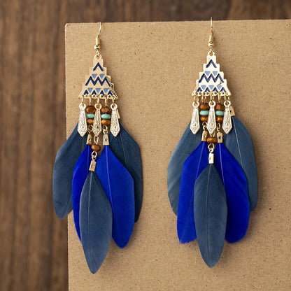 Ethnic Style Geometric Feather Tassel Plating Women'S Drop Earrings 1 Pair