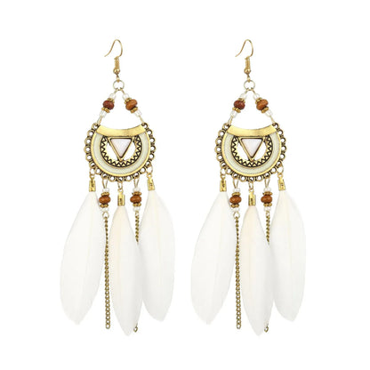 Ethnic Style Geometric Feather Tassel Plating Women'S Drop Earrings 1 Pair