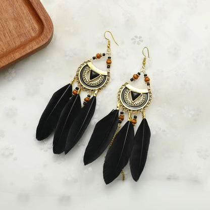 Ethnic Style Geometric Feather Tassel Plating Women'S Drop Earrings 1 Pair