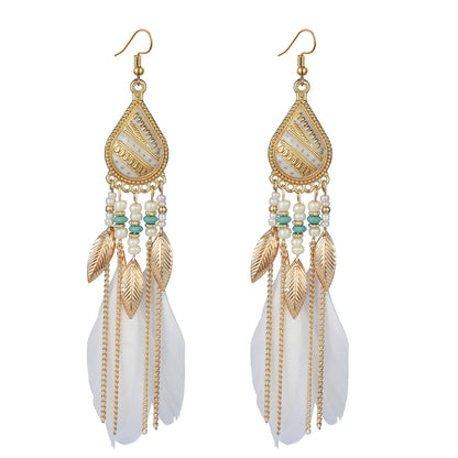 Ethnic Style Geometric Feather Tassel Plating Women'S Drop Earrings 1 Pair