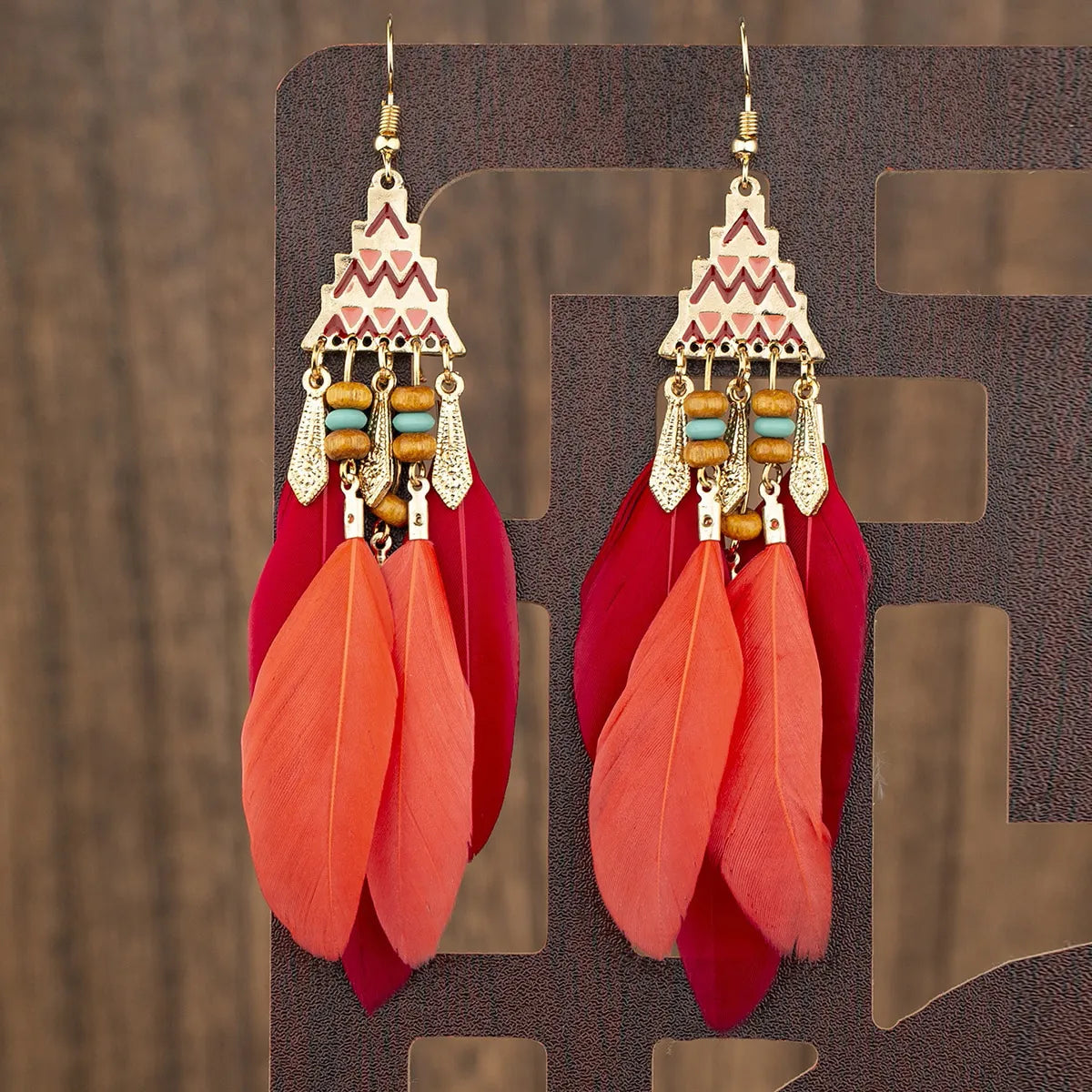 Ethnic Style Geometric Feather Tassel Plating Women'S Drop Earrings 1 Pair