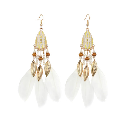 Ethnic Style Geometric Feather Tassel Plating Women'S Drop Earrings 1 Pair