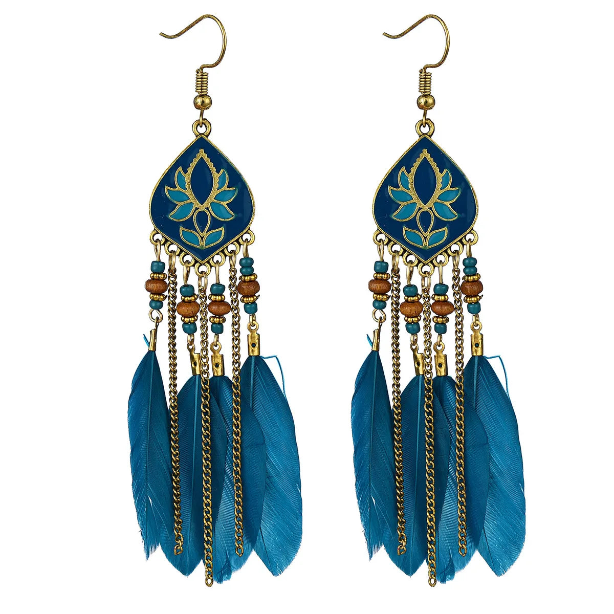 Ethnic Style Geometric Feather Tassel Plating Women'S Drop Earrings 1 Pair