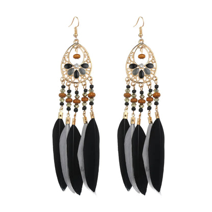 Ethnic Style Geometric Feather Tassel Plating Women'S Drop Earrings 1 Pair