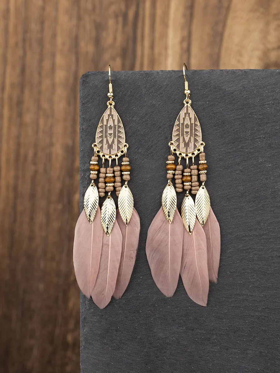 Ethnic Style Geometric Feather Tassel Plating Women'S Drop Earrings 1 Pair