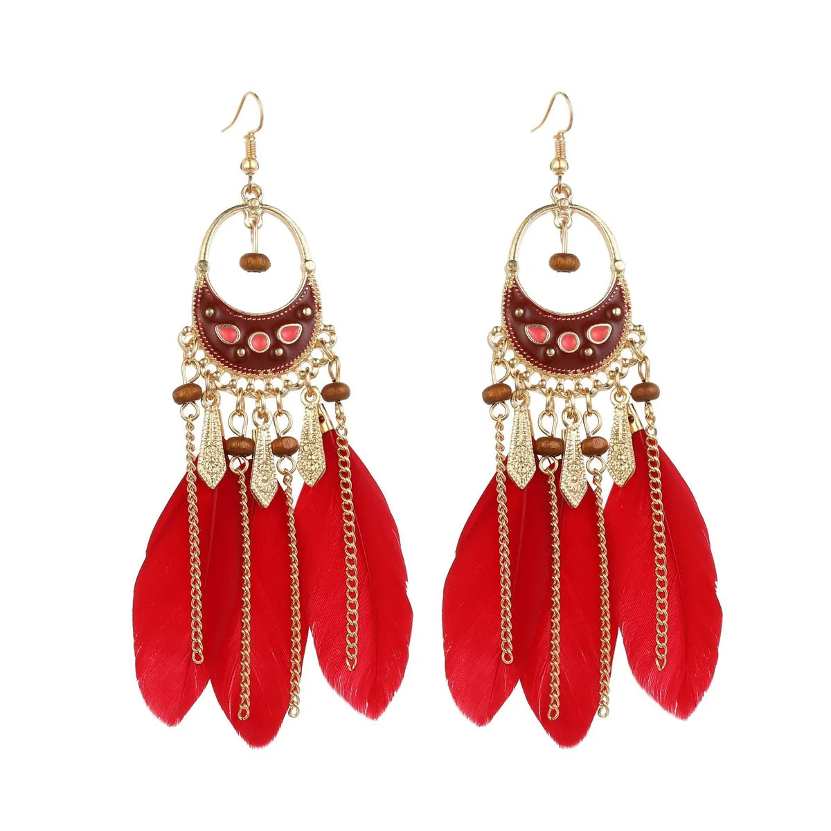 Ethnic Style Geometric Feather Tassel Plating Women'S Drop Earrings 1 Pair