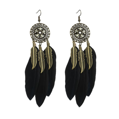 Ethnic Style Geometric Feather Tassel Plating Women'S Drop Earrings 1 Pair