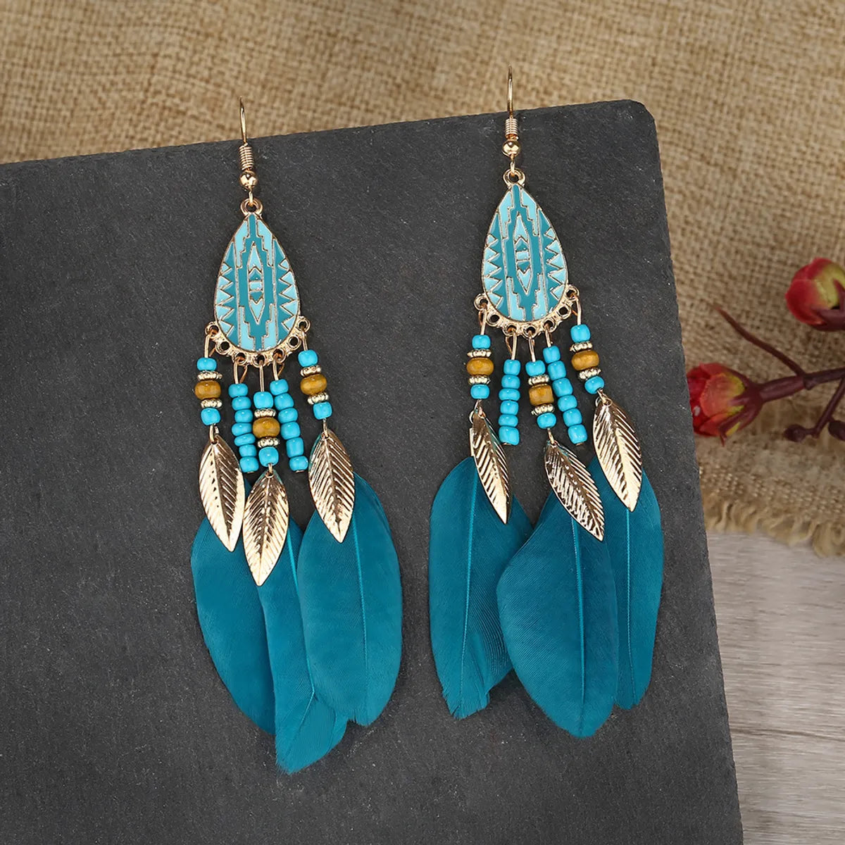 Ethnic Style Geometric Feather Tassel Plating Women'S Drop Earrings 1 Pair