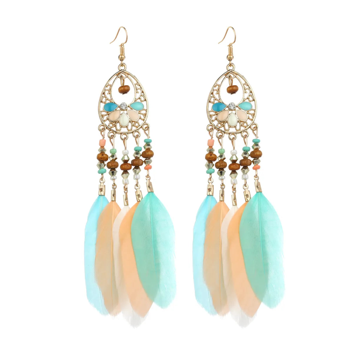 Ethnic Style Geometric Feather Tassel Plating Women'S Drop Earrings 1 Pair