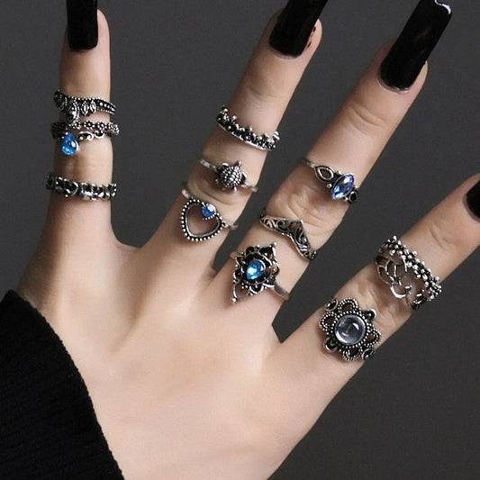 Ethnic Style Geometric Flower Alloy Plating Artificial Gemstones Rings 1 Set