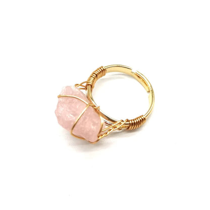 Ethnic Style Geometric Metal Plating Natural Stone Open Ring