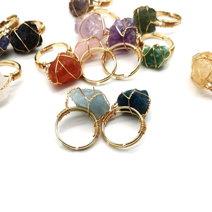 Ethnic Style Geometric Metal Plating Natural Stone Open Ring