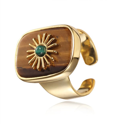 Ethnic Style Geometric Natural Stone Copper Inlay Natural Stone Open Ring 1 Piece