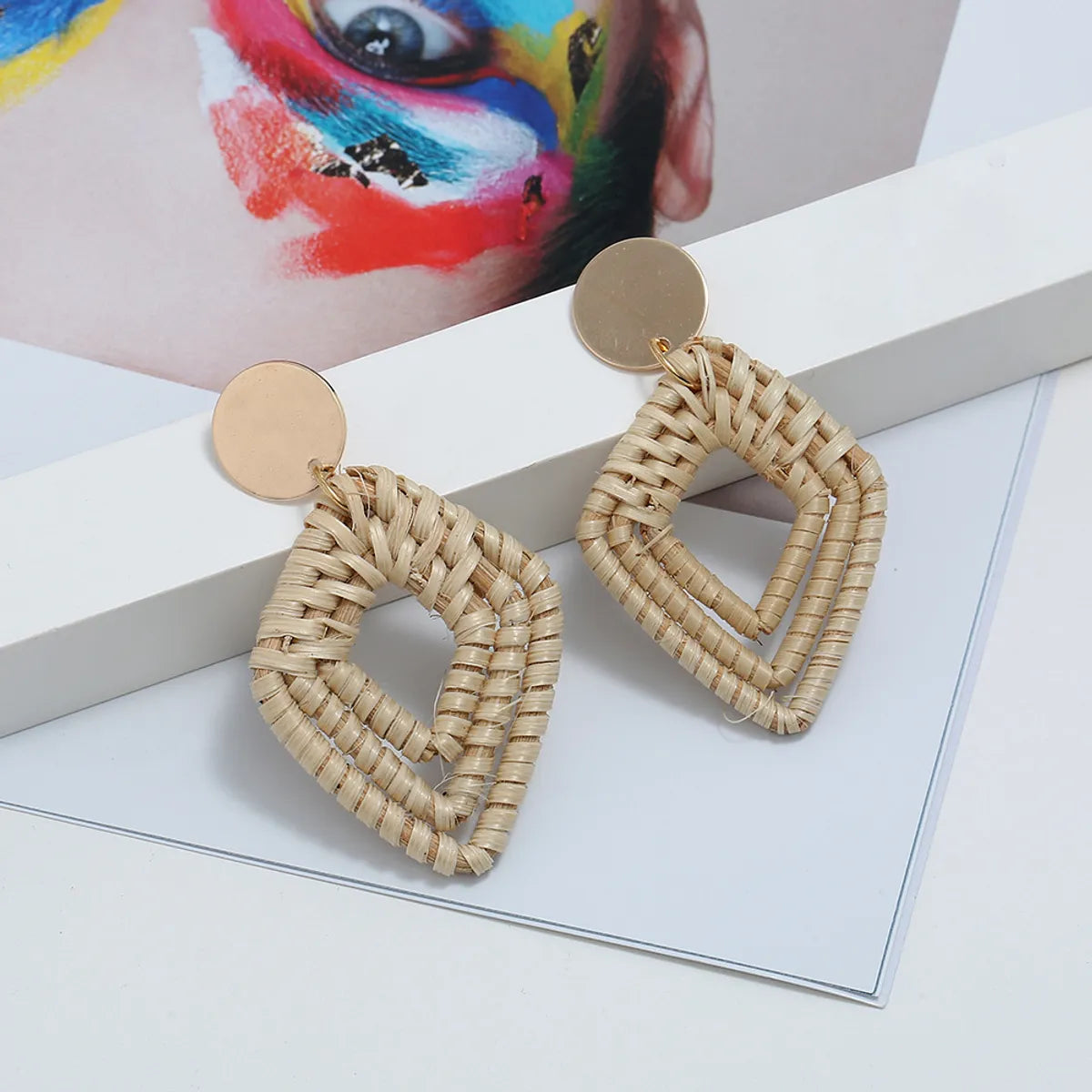 1 Pair Ethnic Style Geometric Braid Rattan Drop Earrings