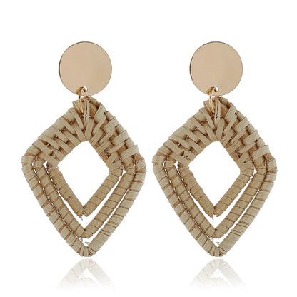 1 Pair Ethnic Style Geometric Braid Rattan Drop Earrings