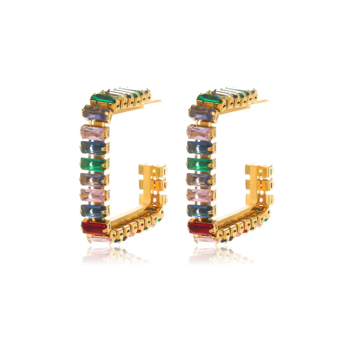 Ethnic Style Geometric Stainless Steel Inlay Rhinestones Earrings 1 Pair